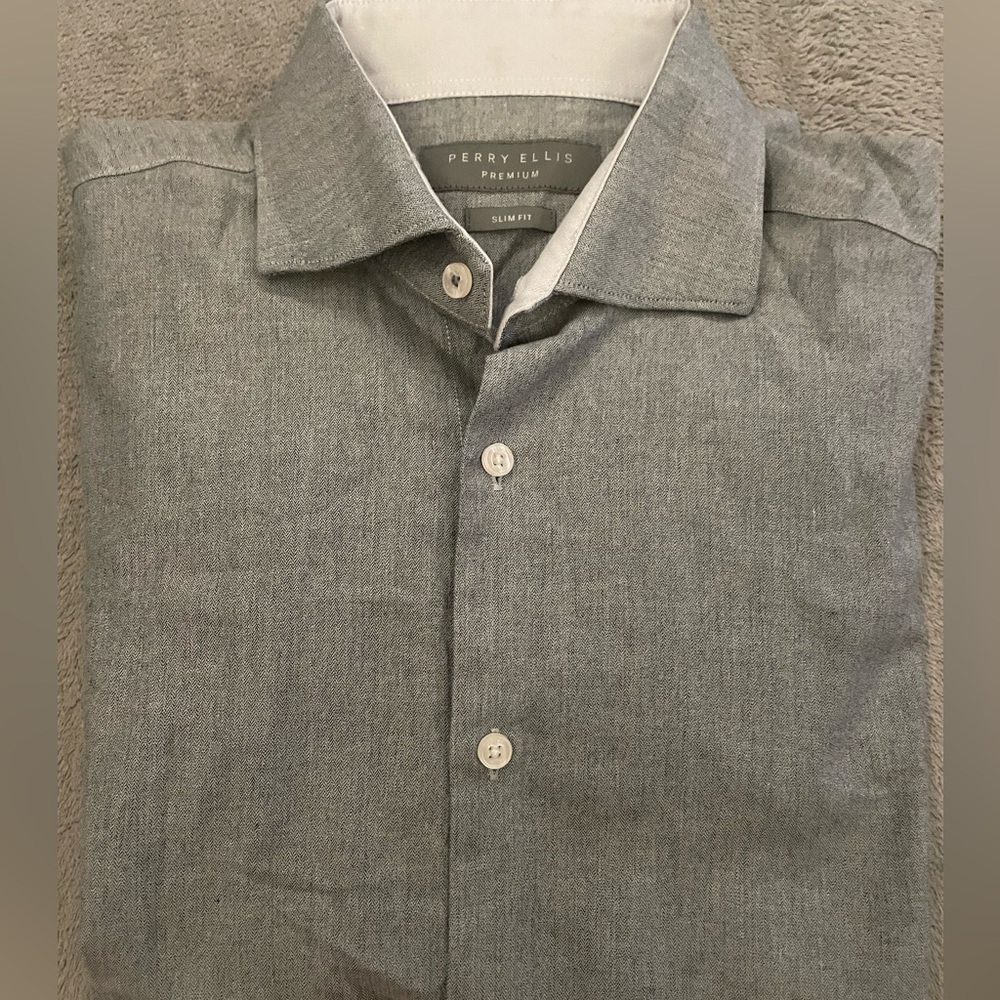 Perry Ellis Premium Slim Fit Gray Button-Down Dress Shirt Men’s 15 32/33